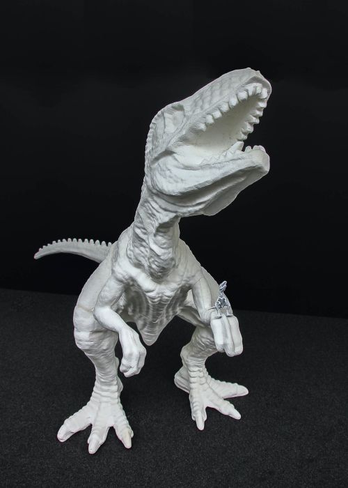 Menschengrosser T-Rex Dinosaurier aus gehärtetem Styropor. Produziert im 3D Modelling verfahren.